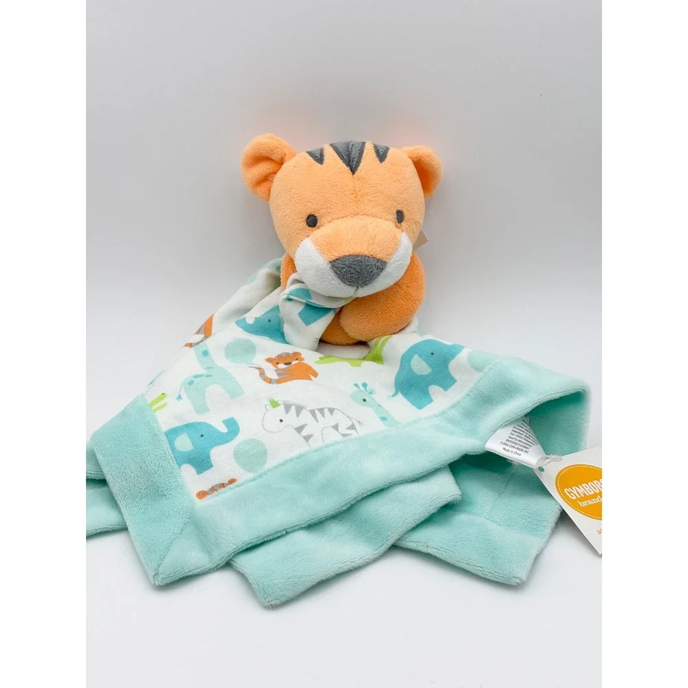 Gymboree Tiger Plush Security Blanket Lovey Jungle Animal Print Blue Orange NEW